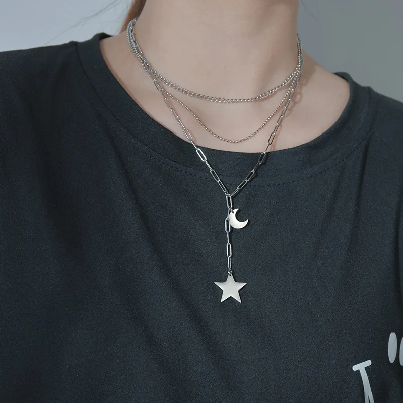 

Personalized Star Moon Clavicle Necklace For Women Multilayer Tassel Pendant Stainless Steel Jewelry Women's Gifts Wholesale