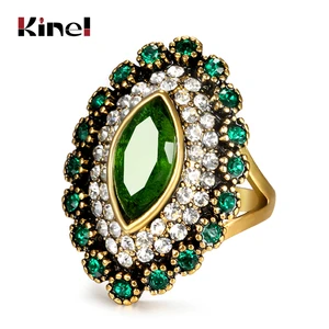 Kinel 2020 Новая мода кольцо с зеленым камнем античные, Винтажные Украшения Золото покрыто белым кольцо с кристаллами для женщин роскошный подарок