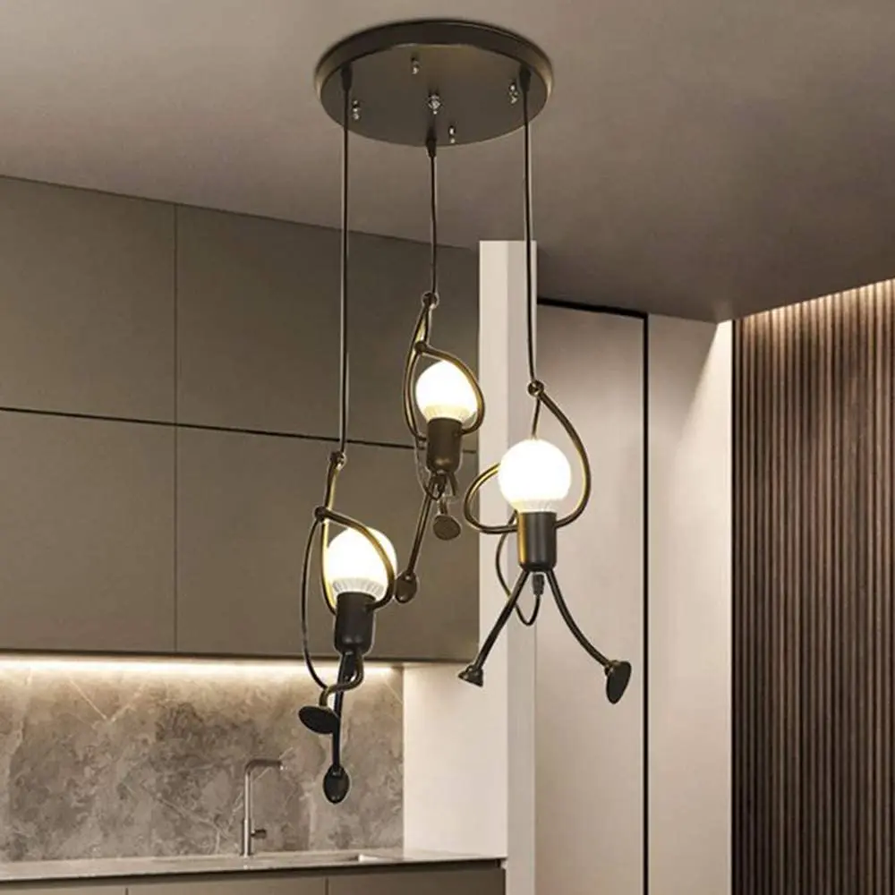 

Iron Little Man Chandelier Cartoon Doll Chandelier Swing Villain Chandelier Led Ceiling Lamp Home Living Room Decoration