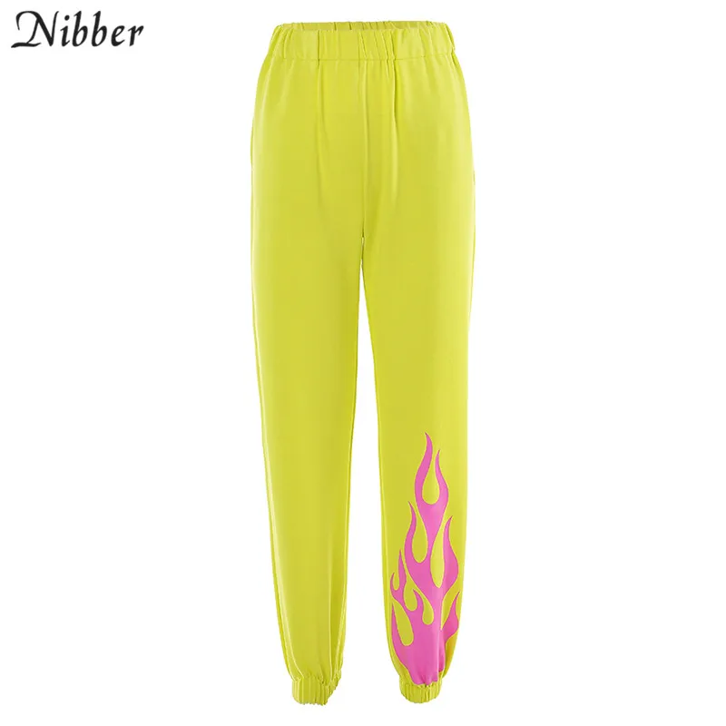 Nibber autumn fashion neon cotton basic Harem pants women Casual Street loose Sportpants Solid printing Active wear mujer - Цвет: Цвет: желтый