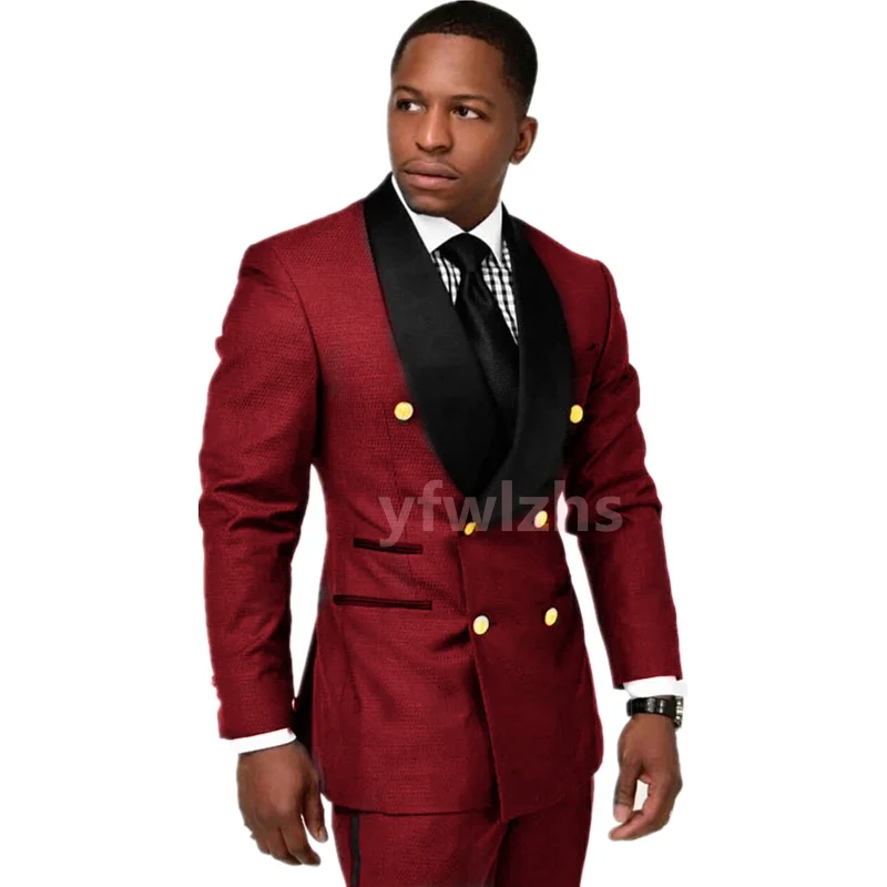 

New Arrival Double-Breasted Groomsmen Shawl Lapel Groom Tuxedos Men Suits Wedding/Prom Best Blazer ( Jacket+Pants+Tie) D10