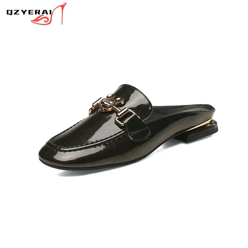 

2021 European New Style Genuine Leather Slippers Women Outdoor Party Mules Shoes Sandals Size 34-43