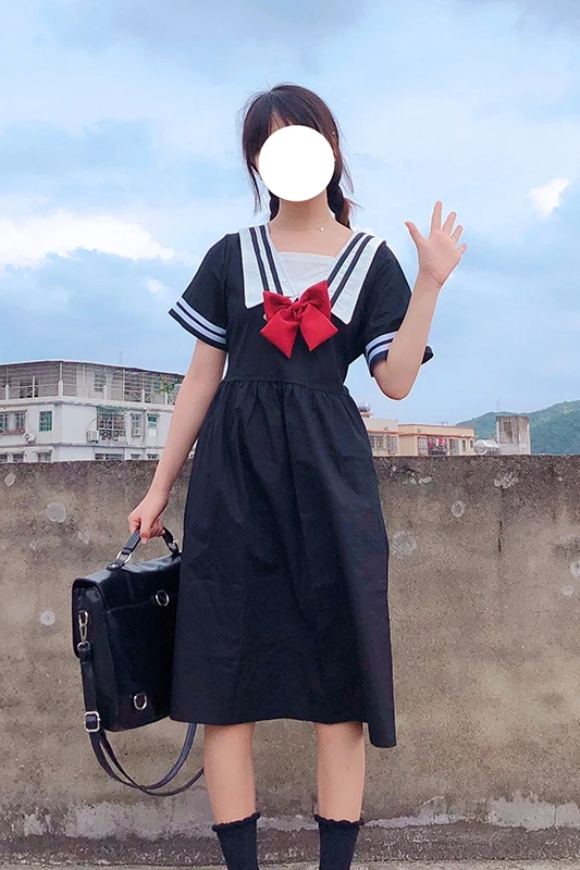 

Japanese College Style JK Navy Sailor Suit Long Dress Women's 2021 New Summer Japanese School Uniform Sailor Uniform