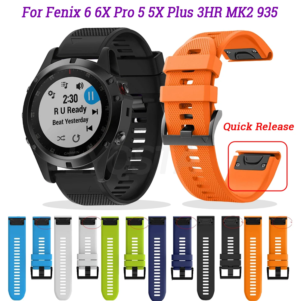 

22 26mm Silicone Watchband For Garmin Fenix 7 7X 6 6X Pro 5 5X Plus 935 Tactix 7Pro Bracelet Smart Watch Waterproof Wrist Strap