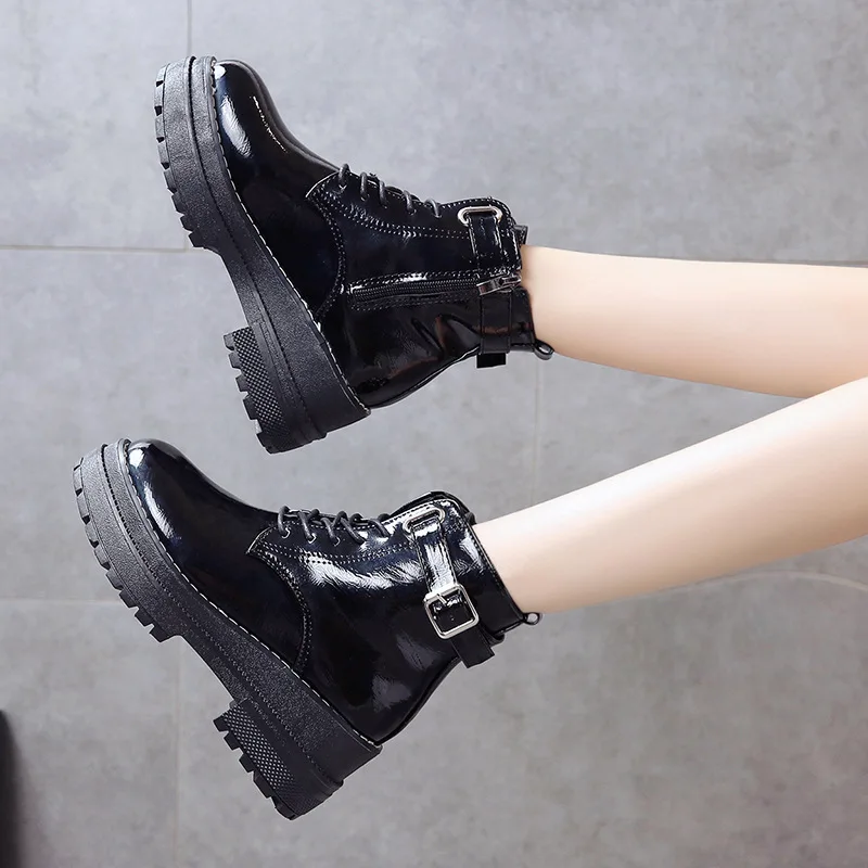 Зимние женские Ботинки Martin на молнии ботильоны челси танкетке платформе теплые