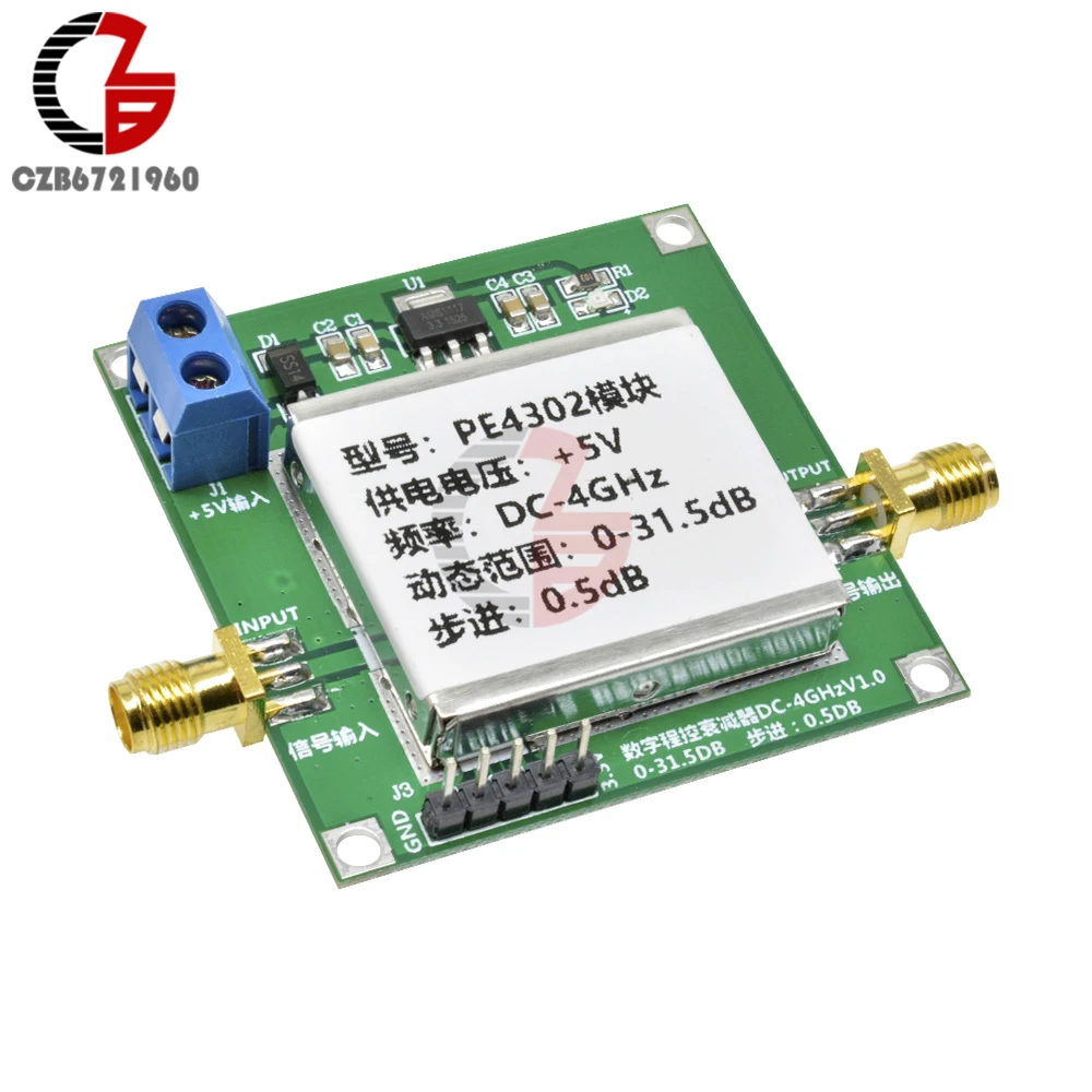PE4302 цифровому RF Ступенчатый аттенюатор модуль высокую линейность 5V 4 ГГц шаговый 0.5dB RF DSA