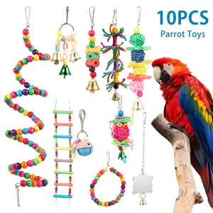 10 упаковок птица качели жевательные игрушки попугай гамак колокольчик Игрушка попугай клетка игрушка жердочка для птицы с деревянные бусины подвесной светильник для небольших попугаи