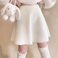 winter fuzzy a line beige knit skirt women petticoat vintage flare high waist cute girls soft lolita korean fashion mini skirts
