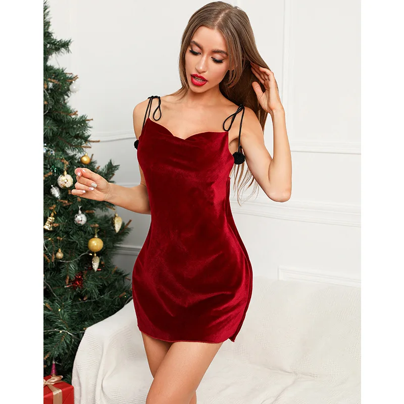 Women Velvet Nightdress Pajamas Soft Warm Velour Sleepwear Sexy Slim Sheath Dress AW21 Ladies Christmas Homewear Loungewear