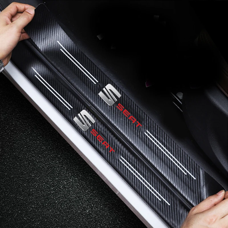 4 шт. защитные виниловые наклейки на пороги автомобиля из углеродного волокна для