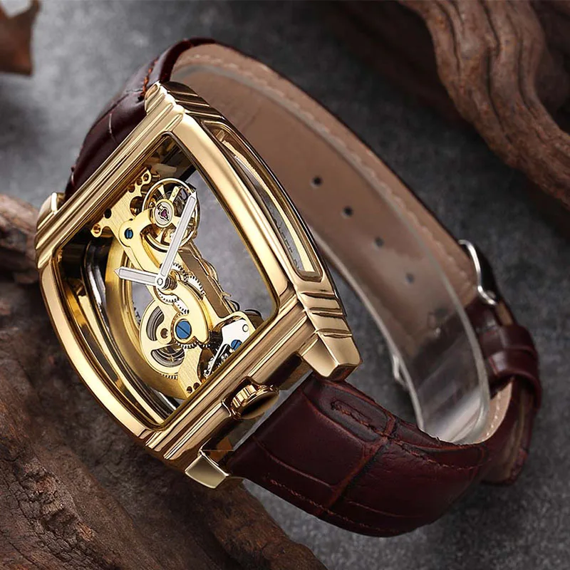 mechanical watch Прозрачные автоматические механические часы для мужчин Turbillon стимпанк Скелет Роскошные шестерни турбийон мужские часы reloj montre homme - Цвет: mechanical watch