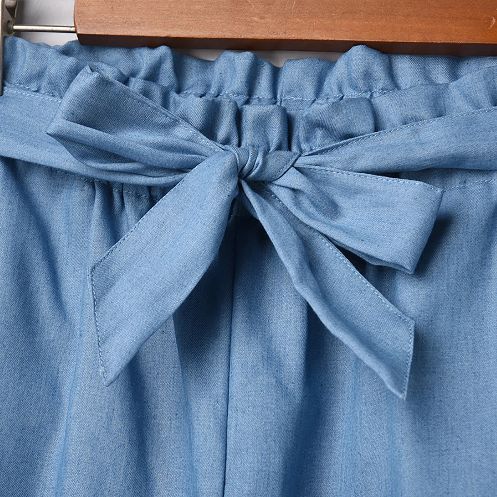 

ISHOWTIENDA Women's High-rise Solid Color Denim Elastic-waisted Wide Loose-leg Jeans High Quality Ankle-length