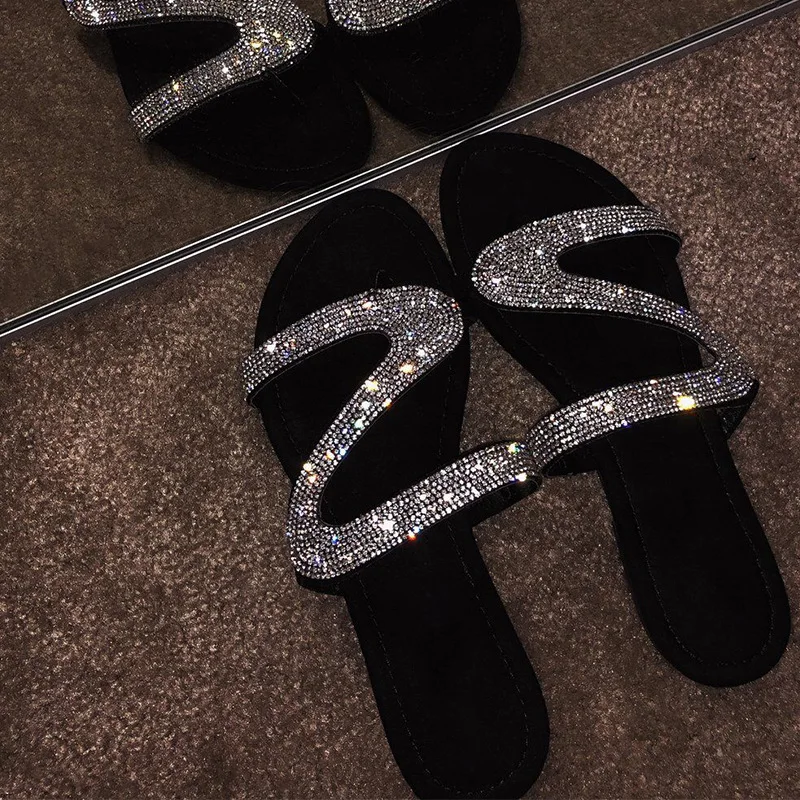 

European and American New Ladies Roman Diamond Comfortable Flat Slippers