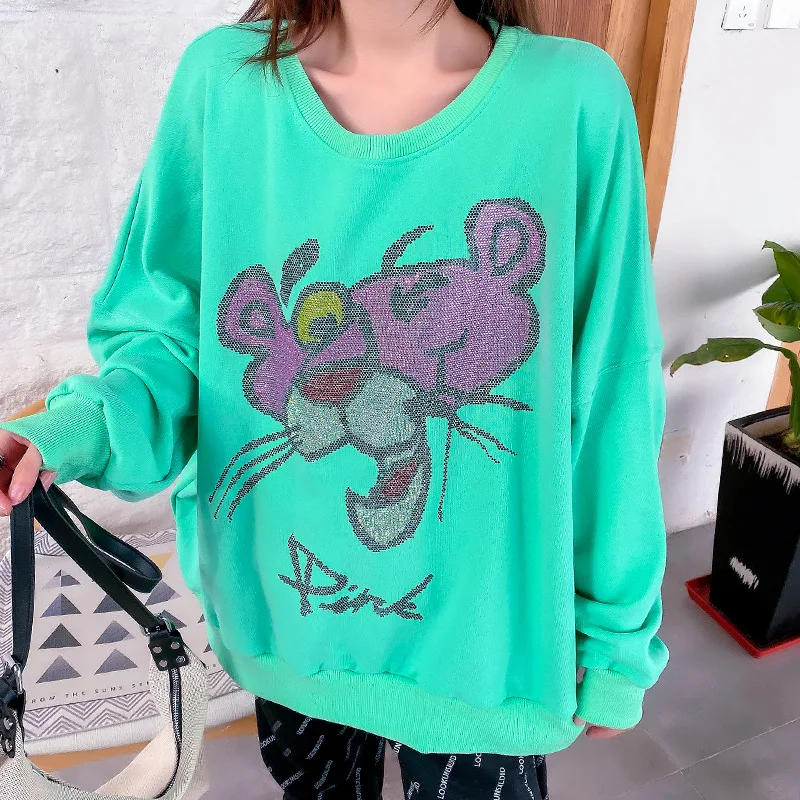 

2021 Spring Autumn Korean Style Pullover Cartoon Sweatshirt Casual Fashion Long Sleeve Top Cotton Crew Neck Fashion Hoodie