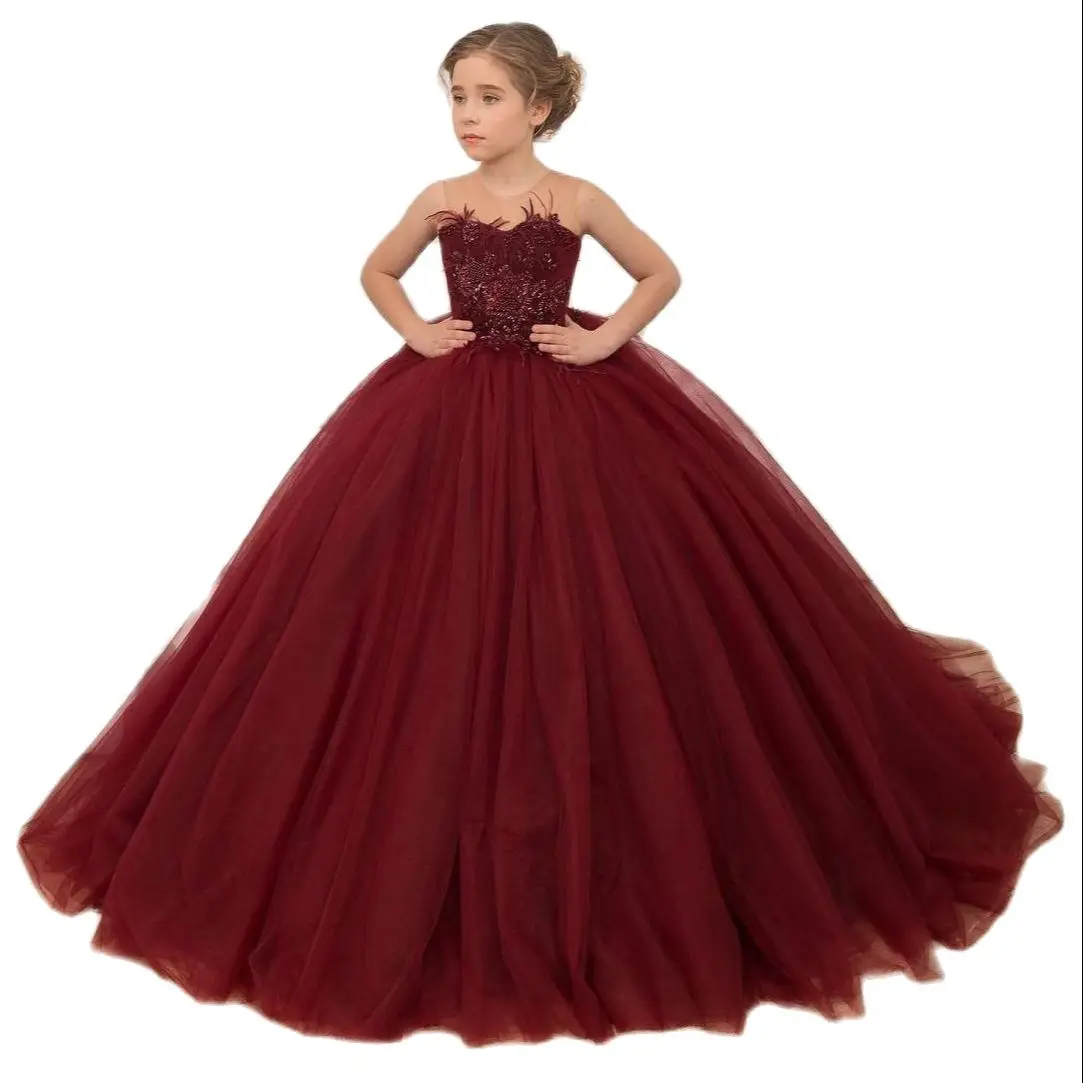 

Ball Gown Kids Dark Burgundy Pageant Dress Special Ocassion Dresses Birthday Party Girls Aged 6-14 Years