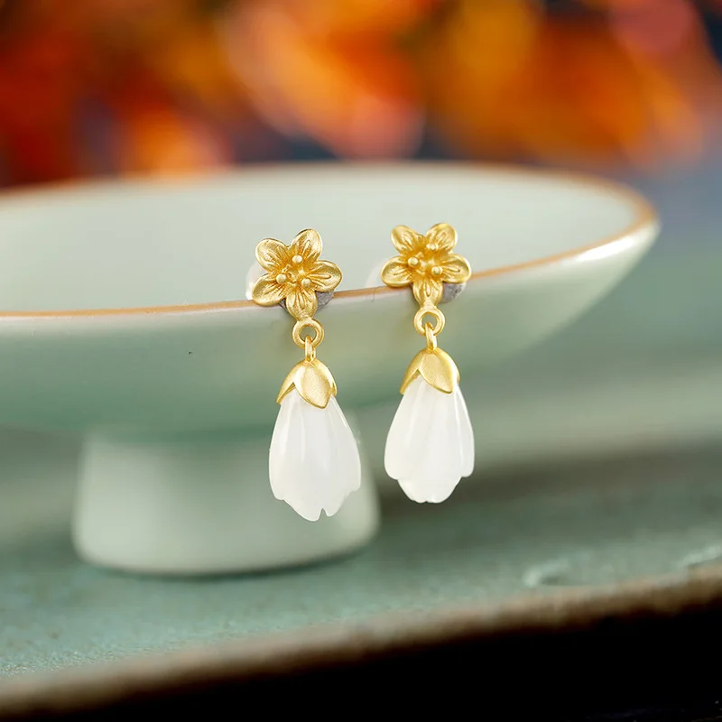 Новое поступление серьги-гвоздики из стерлингового серебра S925 с нефритом |