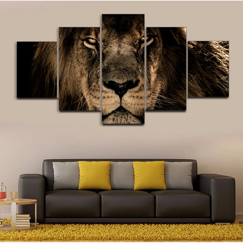 Модульные картины 5 панелей король Лев животные холст живопись настенное