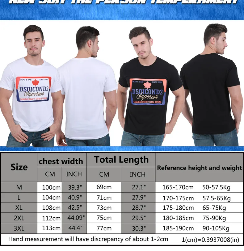 

summer style dsq2 brand 100% cotton black white casual O-Neck short sleeve tees letter T-shirt for men DT176