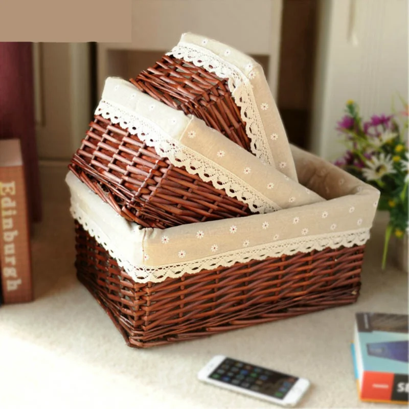 

Nordic Linen Cloth Rattan Storage Basket Desktop Sundries Storage Box Household Cosmetics Snack Basket Remote Control Container