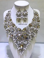 luxury gold big rhinestone bridal jewelry sets crystal statement necklace earrings sets wedding jewellery set