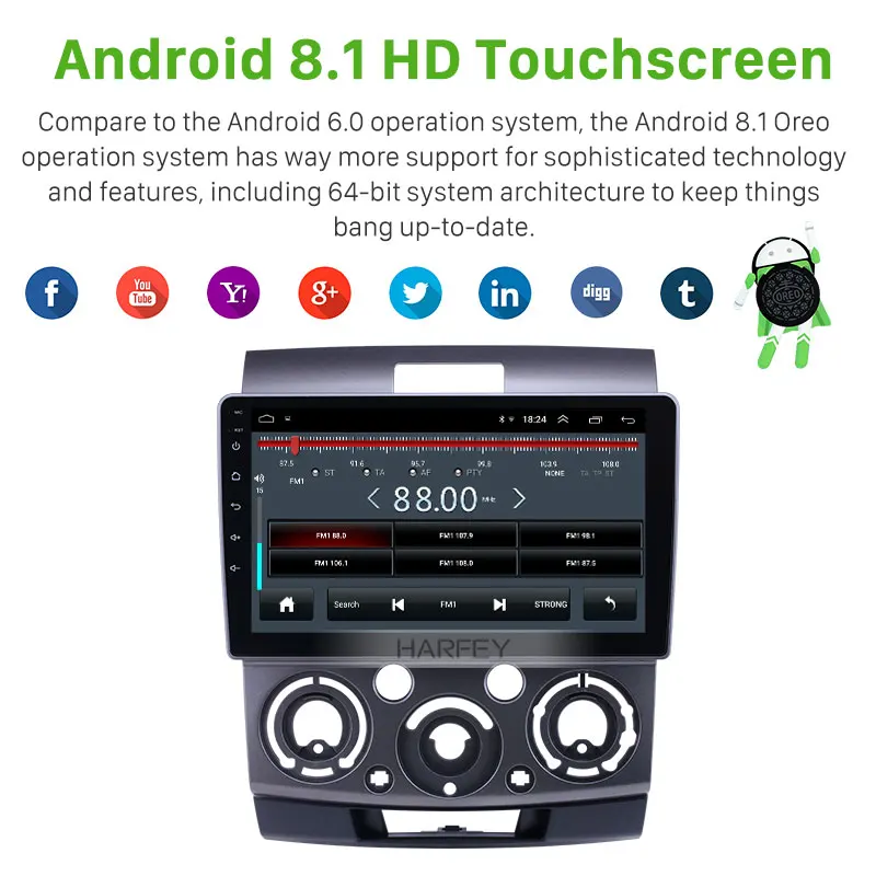 Автомобильный мультимедийный плеер Harfey Android 8 1 GPS радио 9 &quot для Ford Everest/Ranger Mazda/Carplay