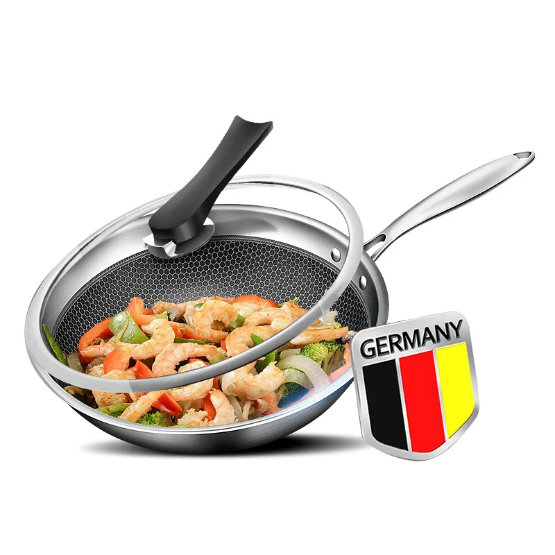 

304 Stainless Steel Wok Household Items Full Honeycomb No Oil Smoke Health No Coating Non-stick Durable Durable Easy To Clean