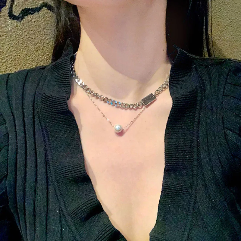 Stainless Steel Choker Necklace for Women Letter Engraved Nameplate Charm Chocker Girls Pearl Pendant Statement Jewelry | Украшения и