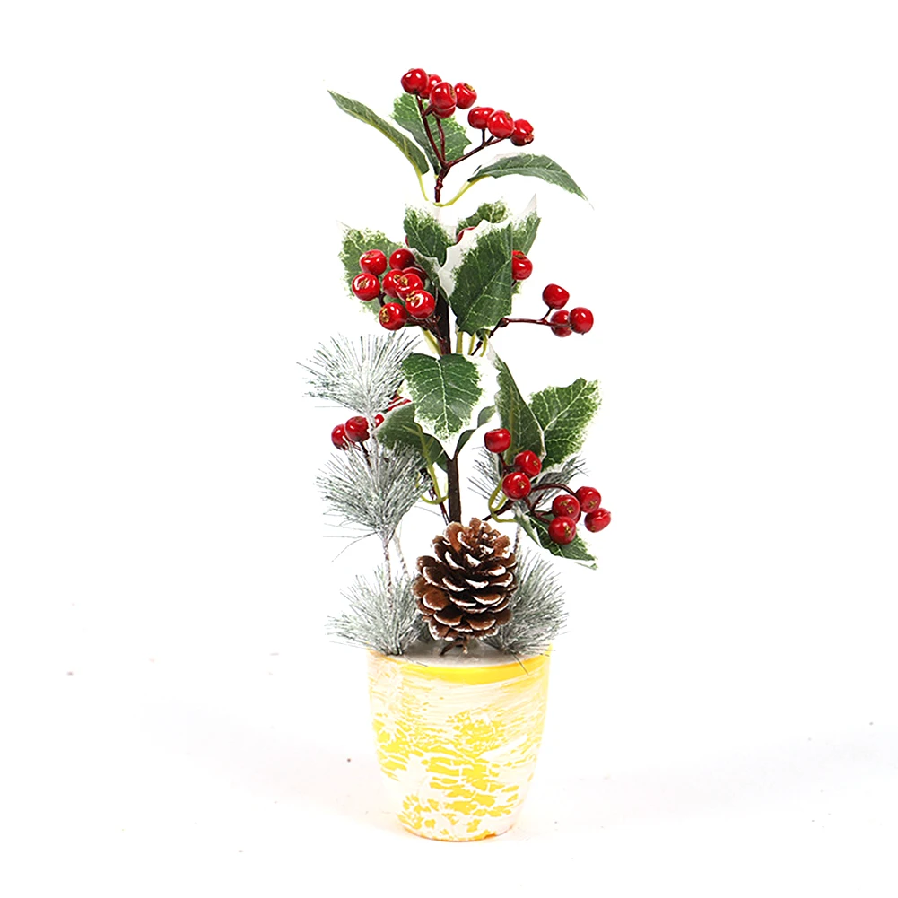 Мини орнамент на рождественскую елку липкая белая сосновая игла настольный