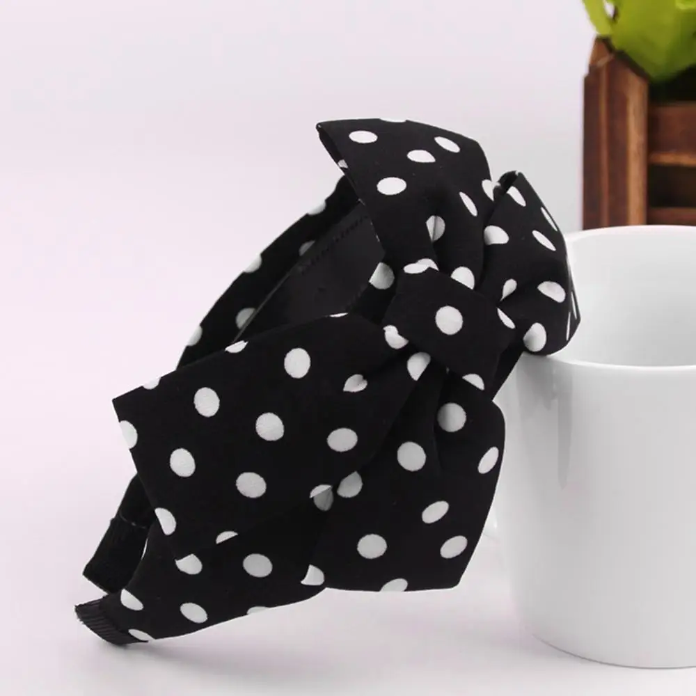 Женская винтажная широкая повязка на голову с большим бантом и рюшами в горошек