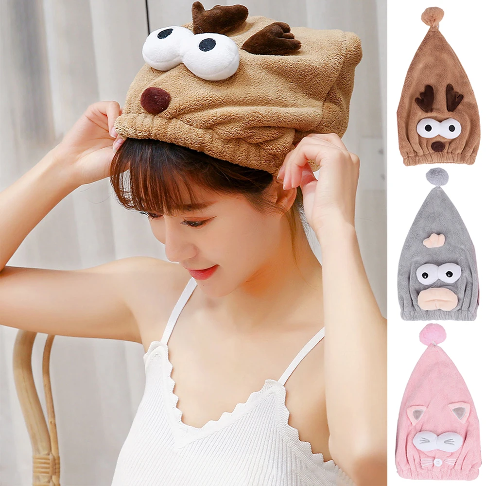 Быстросохнущее полотенце для волос из кораллового флиса с мультяшным принтом