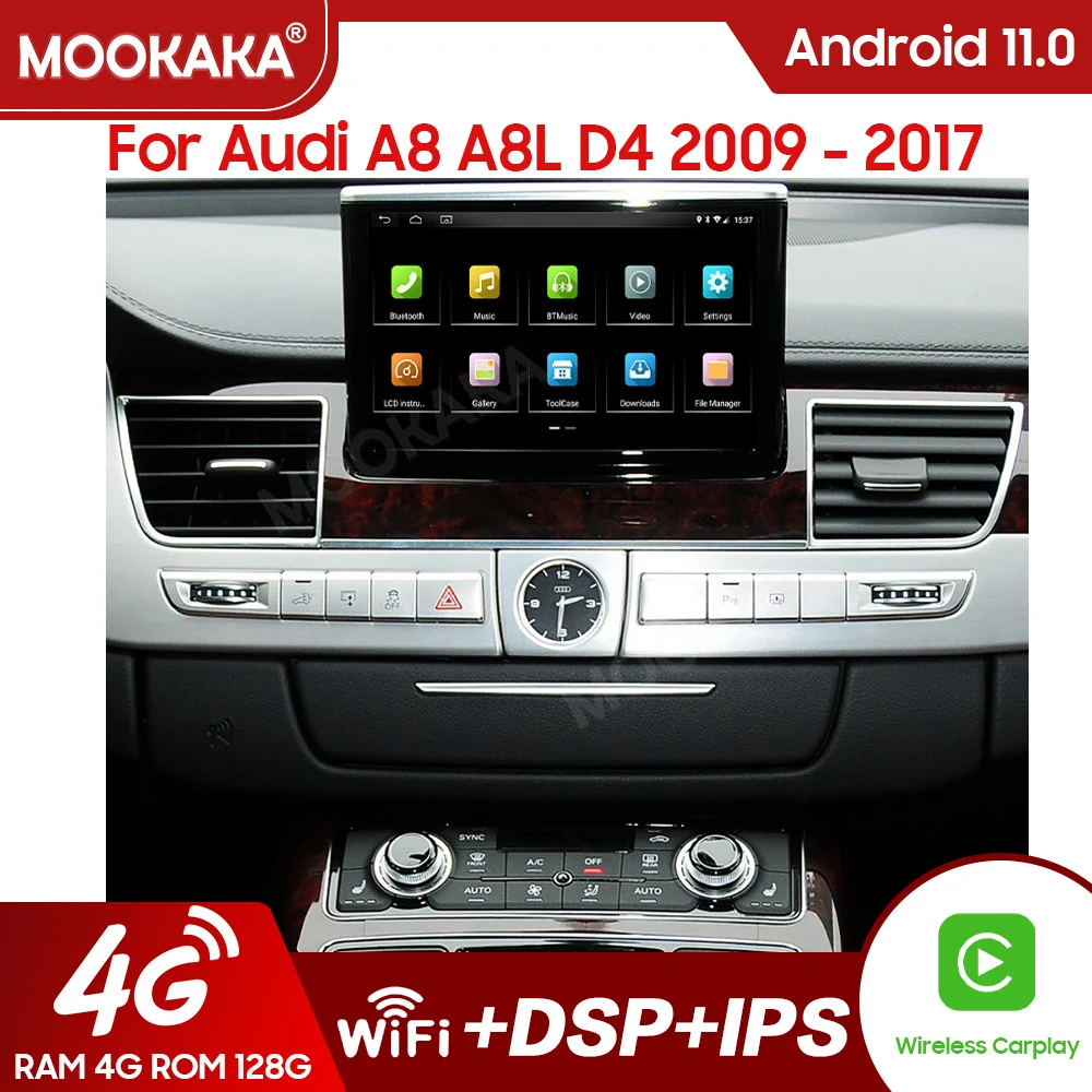 Автомобильный мультимедийный плеер 128G Android 11 0 для Audi A8 A8L D4 2009-2017 GPS-навигация