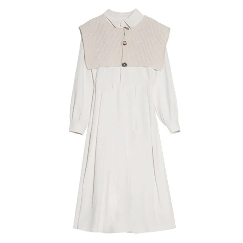 

Женское платье-рубашка средней длины, повседневное Элегантное Вечерние из 2 предметов во французском стиле, с длинным рукавом, в Корейском с...