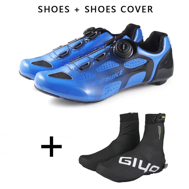 Blue with cover sidebike, обувь для велоспорта, с SPD KEO, сверхлегкая, 430 г, обувь для гонок, шоссейного велосипеда, мужские профессиональные велосипедные кроссовки - Цвет: Blue with cover