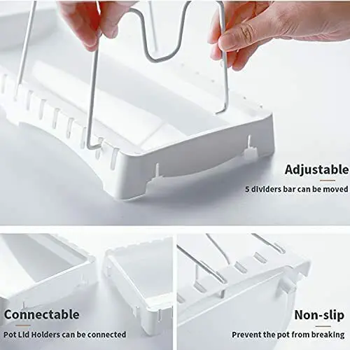 

Adjustable Pot Lid Organizer, Pot Lid Holder with Extra Side Guardrail for