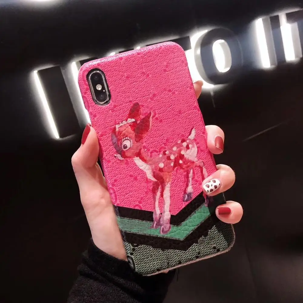 Spotted deer Роскошный жесткий кожаный чехол для мобильного телефона для iphone xsmax xs xr 7plus мультяшный медведь милая собака pc har pu кожаный чехол для телефона 8plus - Цвет: Spotted deer