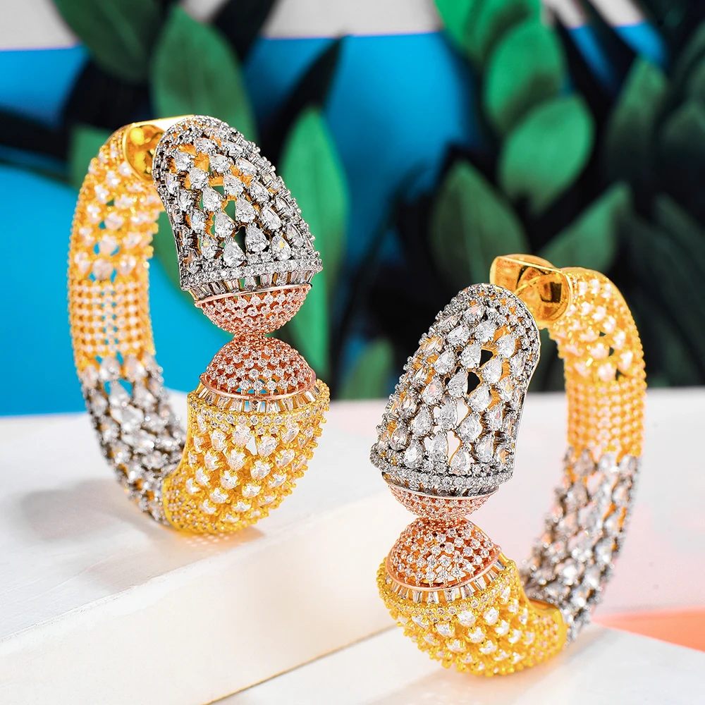 

Blachette Luxury Big Earrings Knuckle-Style Three-Color Hollow Earrings Women's Noble Elegant Accessories High Quality Jewelry