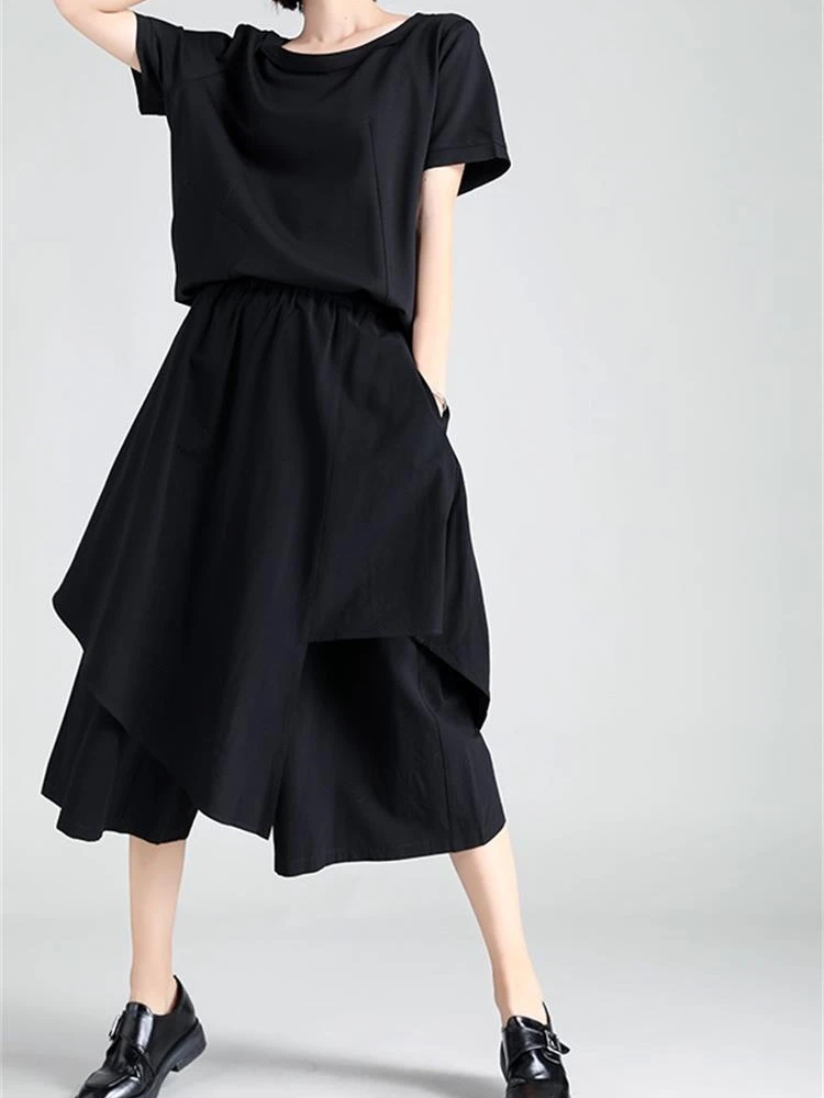 

Culottes Women's Summer Dark Department Women's Capri Trousers Black Loose Design Wide Leg Trousers Thick Autumn and Winter