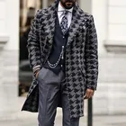 Зимнее пальто с длинным рукавом большого размера модная клетчатая куртка с отложным воротником; Джентльменский пиджак прямого принтом куртка мужской верхней одежды мужская одежда