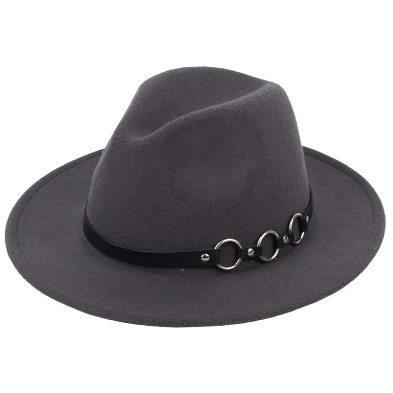 

ZLD Autumn Winter new men women Fedoras hat fashion Felt hats with metal buckle belt decoration cap Retro ladies Jazz caps