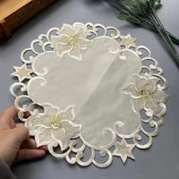 top lace 29cm flowers satin embroidery place table mat cloth pad cup coaster new year placemat kitchen christmas wedding decor