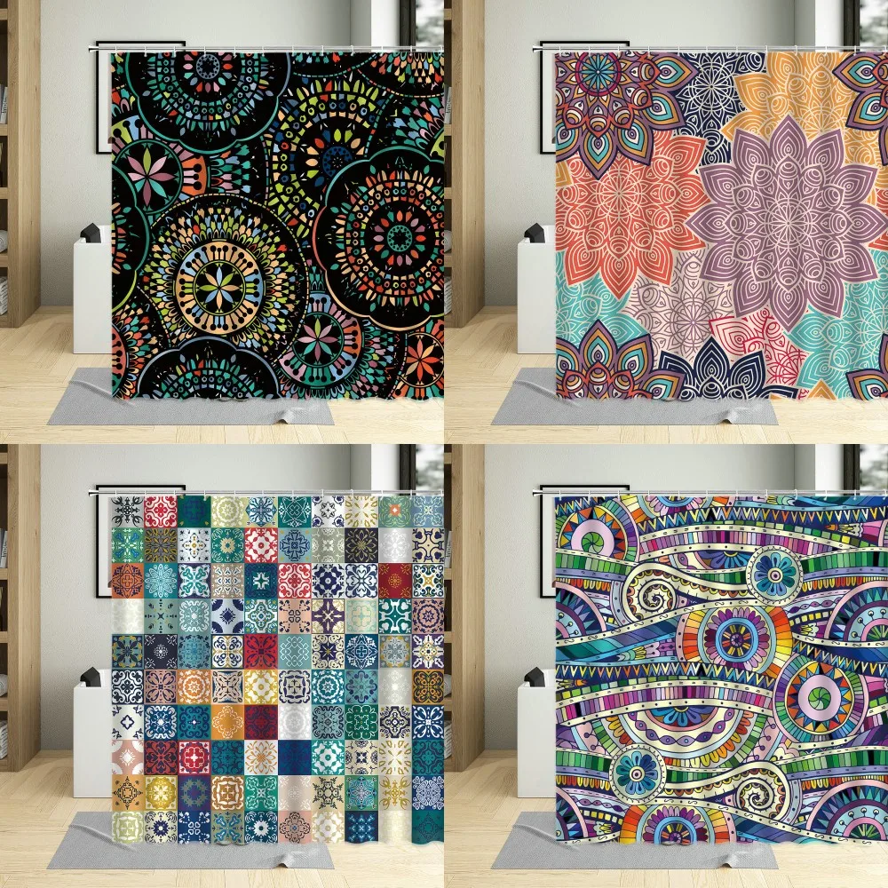 Водонепроницаемая занавеска для душа в индийском стиле цветные богемные 3D