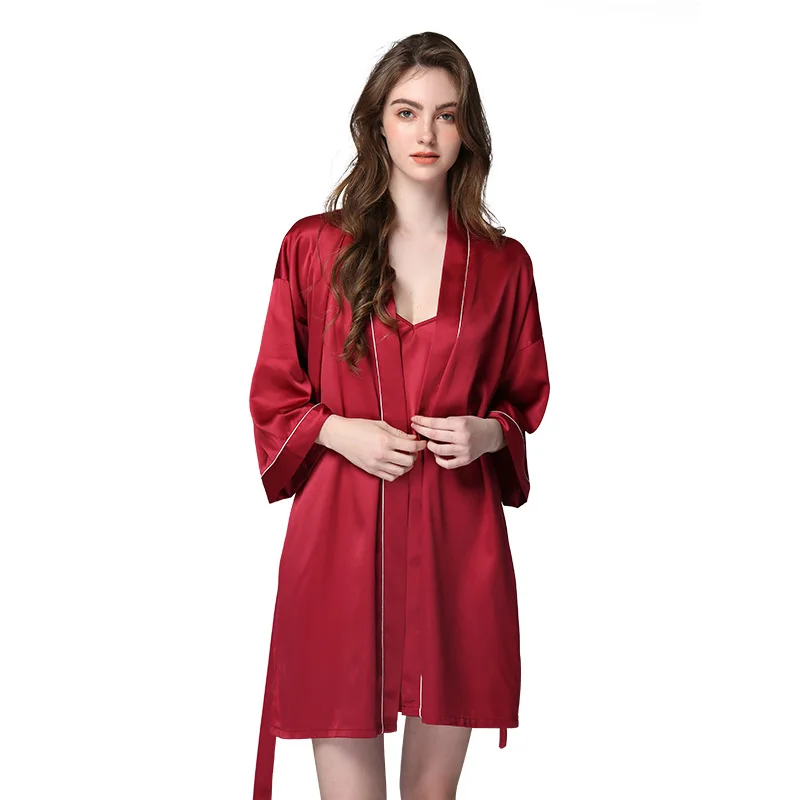 

YRRFUOT 2020 Spring Summer New Suspender Nightdress Imitation Silk Girly Style V-neck Homewear Solid Women Nightgown Pajama Set