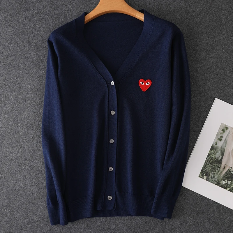 

FAKUNTN Comme des GarconsV-neck cashmere wool cardigan knitted long-sleeved sweater casual couple sportswear jacket