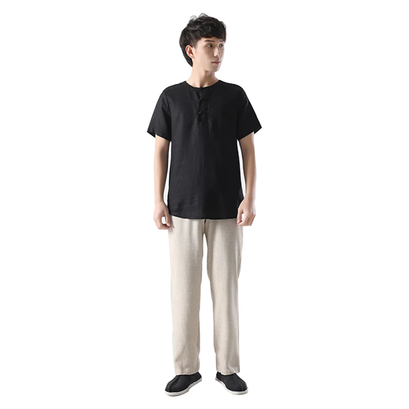 

Лидер продаж, рубашки из хлопка и льна с китайскими пуговицами и коротким рукавом для дома