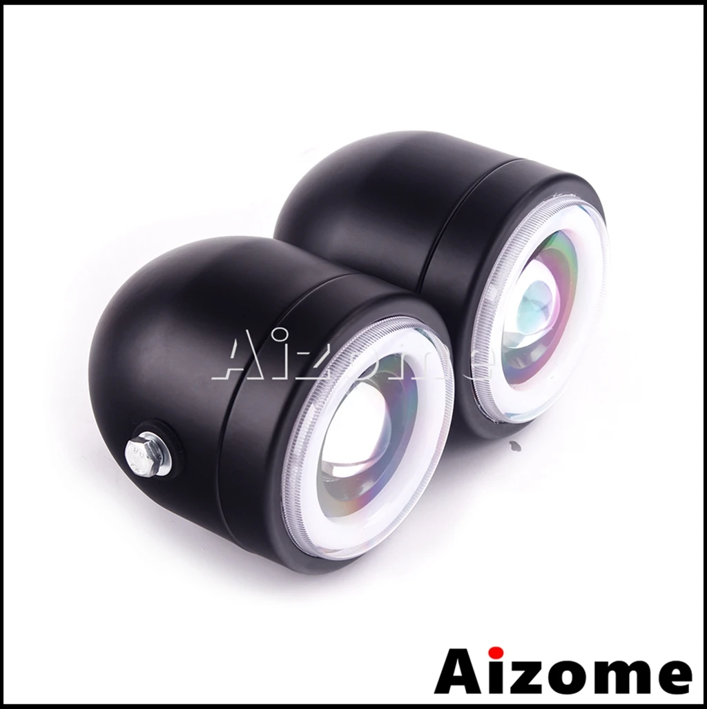 Мотоцикл светодиодный двойная фара пользовательские Винтаж фары двойные