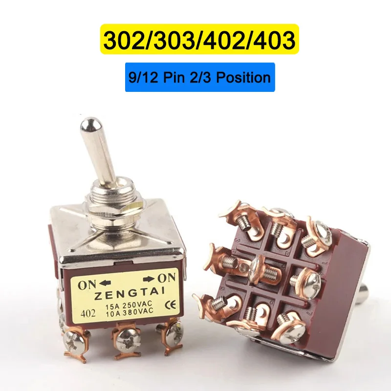 

1PCS 3PDT ON-ON /ON-OFF-ON 9/12Pin 2/3 Postion Screw Terminals Toggle Switch AC 15A250V 10A380V E-TEN 303 High Quality