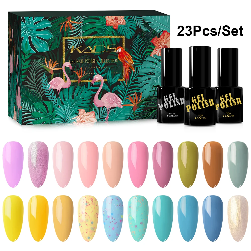 

KADS 23pcs Gel Nail Polish Set Semi Permanent Soak Off UV Nail Lacquers Varnish Base Matte Top Coat with Package Christmas Gift