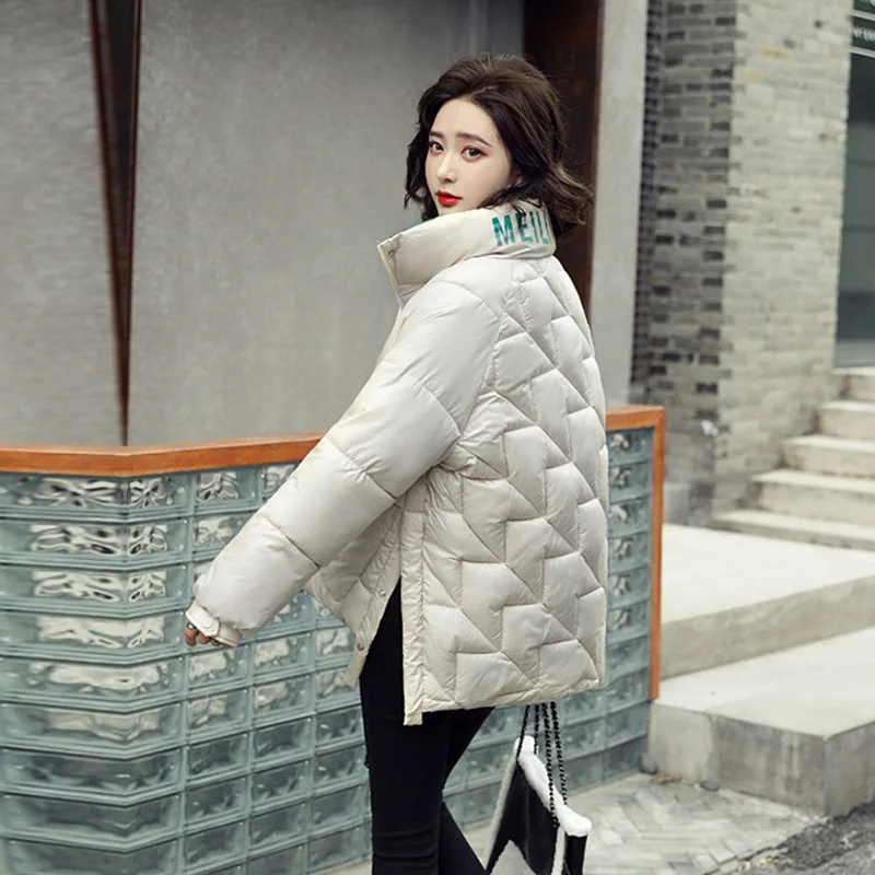 

2020 New Short Stand Collar Parka Jacket Women Casual Warm Thicken Slim Winter Parka Coat Fashion Letter Print Outwear