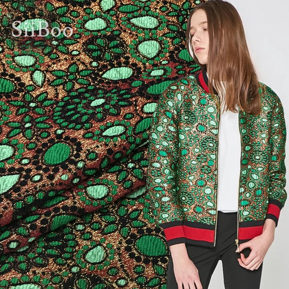 Жаккардовая ткань в французском стиле элегантная зеленая и черная Цветочная