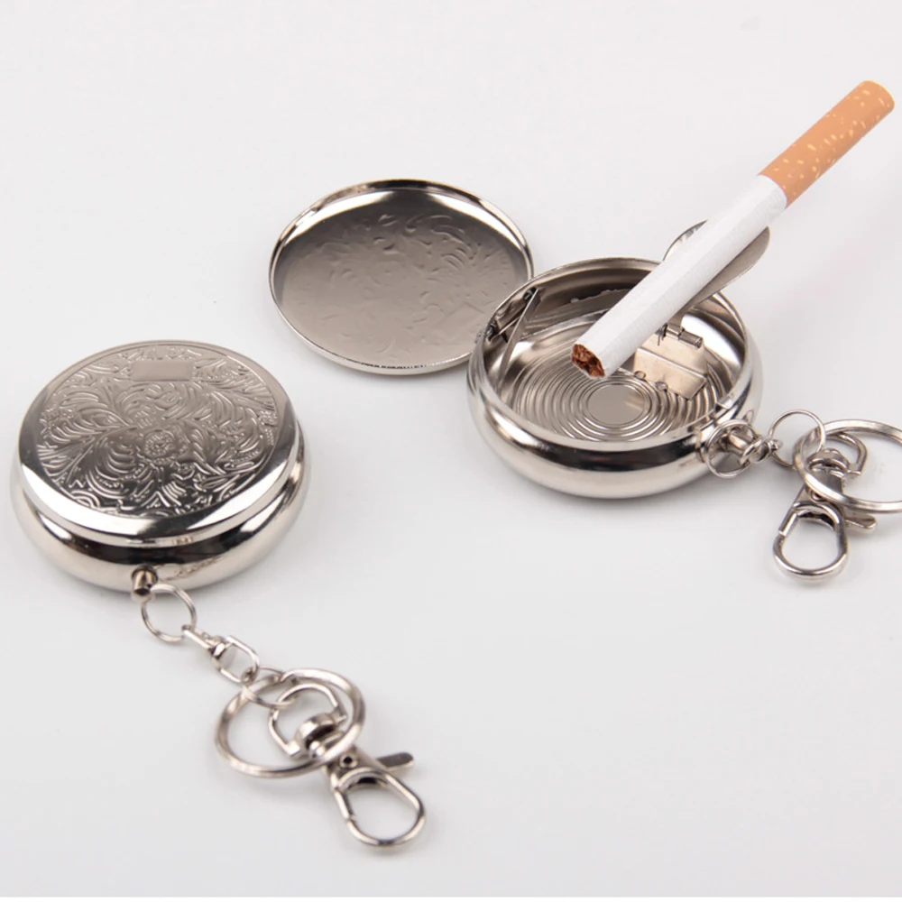 

Mini Portable Ashtray Stainless Steel Cigarette Butt Bucket Keychain Car Travel Home Portable Ashtray